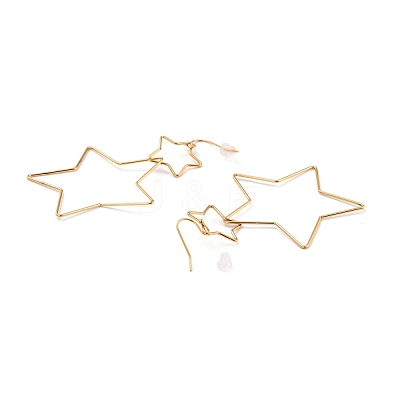 Interlock Double Open Star Dangle Earrings EJEW-C007-01G-1