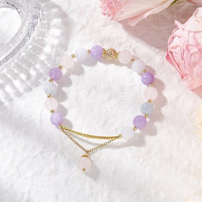 Natural Aquamarine & Rose Quartz & Amethyst Round Beaded Bracelets BJEW-JB11925-03-1