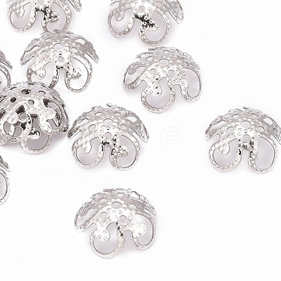 201 Stainless Steel 5-Petal Flower Filigree Fancy Bead Caps STAS-E088-01-1