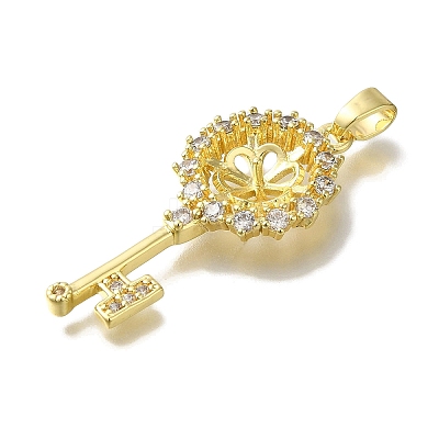 Rack Plating Brass Micro Pave Clear Cubic Zirconia Pendant Settings KK-H485-04G-1