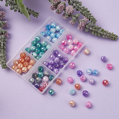 6 Colors Opaque Baking Paint Crackle Glass Beads Strands EGLA-YW0001-21-1