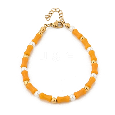 304 Stainless Steel Beaded Bracelets for Women BJEW-M056-08G-02-1