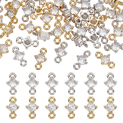 40Pcs 2 Colors Rack Plating Brass Pave Clear Cubic Zirconia Links FIND-HY0003-91-1