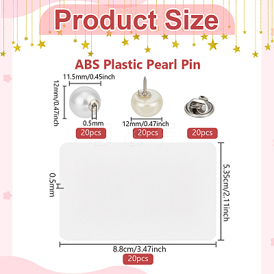 20Pcs ABS Plastic Pearl Pin JEWB-BC0001-16B-1