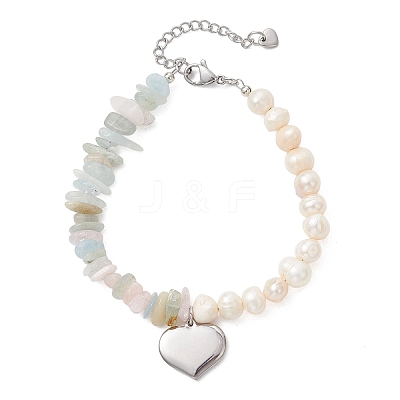 304 Stainless Steel Heart Charm Bracelets BJEW-JB13361-02-1