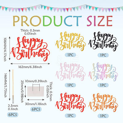 6Pcs 6 Colors Paper Cake Toppers FIND-TA0010-39-1