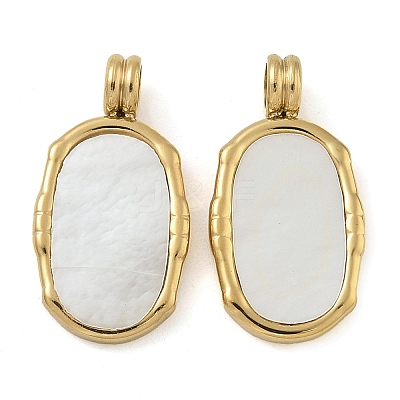 Ion Plating(IP) 304 Stainless Steel Pave Natural White Shell Pendants STAS-B075-23G-1