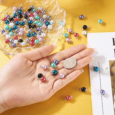 100Pcs 8 Colors Glass Pearl Round Bead Connector Charms FIND-YS0001-21-1