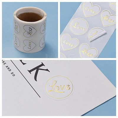 Heart and Flat Round with Word Love Valentine's Stickers Self Adhesive Tag Labels DIY-E023-05-1