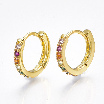 Brass Micro Pave Cubic Zirconia Huggie Hoop Earrings X-EJEW-S201-40G-1