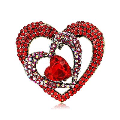 Heart Alloy Rhinestone Brooches for Backpack Clothes PW-WGF90AF-01-1