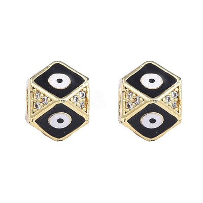Brass Micro Pave Clear Cubic Zirconia Octagon European Bead with Enamel KK-N227-91-1