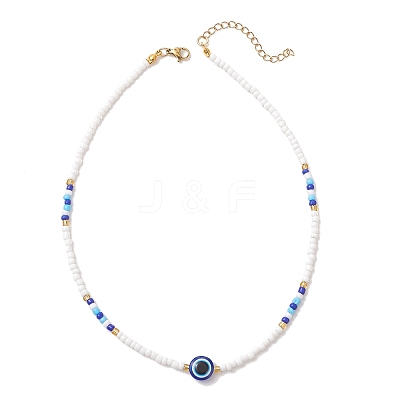 Resin Evil Eye & Glass Seed Beaded Necklaces for Women NJEW-MZ00152-02-1