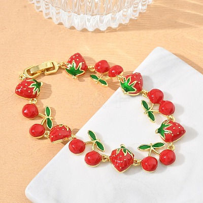 Brass & Enamel Link Chain Bracelets for Women BJEW-A171-02G-1