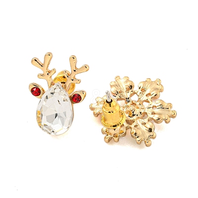 Christmas Alloy Colorful Rhinestone & Plastic Asymmetrical Stud Earrings for Women EJEW-M256-02B-G-1