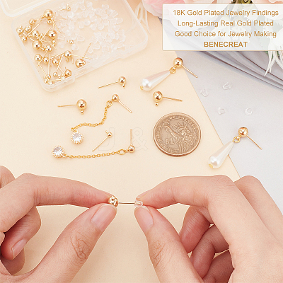 40Pcs 4 Size Rack Plating Brass Ball Stud Earring Post KK-BC0009-94-1