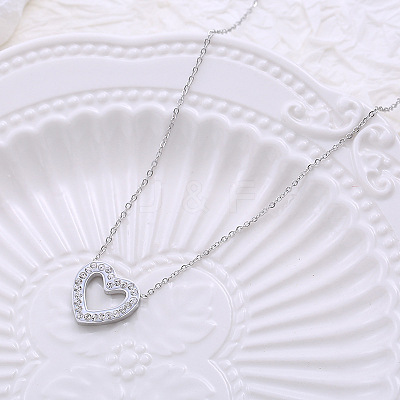 Minimalist Stainless Steel Crystal Rhinestone Heart Pendant Necklaces for Women DZ6290-1-1