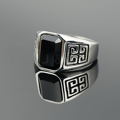 304 Stainless Steel & Obsidian Finger Rings for Men FS-WG9DF95-03-1