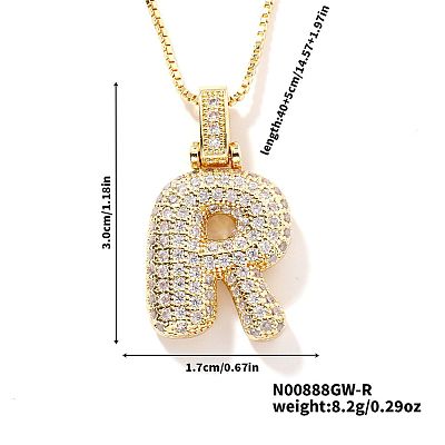 Elegant Brass Micro Pave Clear Cubic Zirconia 3D Initial Necklaces DV4415-15-1