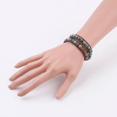 Two Loops Natural African Turquoise(Jasper) Wrap Bracelets BJEW-JB03285-02-1