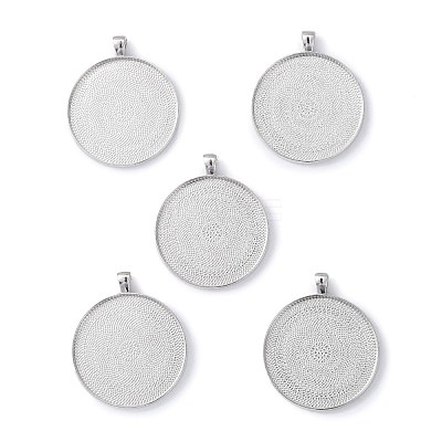 Tibetan Style Flat Round Alloy Big Pendant Cabochon Settings TIBEP-Q049-09AS-RS-1