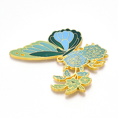 Rack Plating Alloy Enamel Big Pendants ENAM-N056-399E-G-1