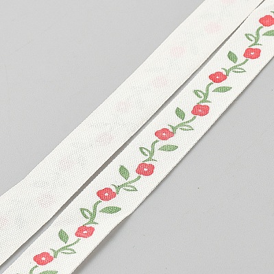 Flower Pattern Cotton Ribbon OCOR-WH0101-181B-1