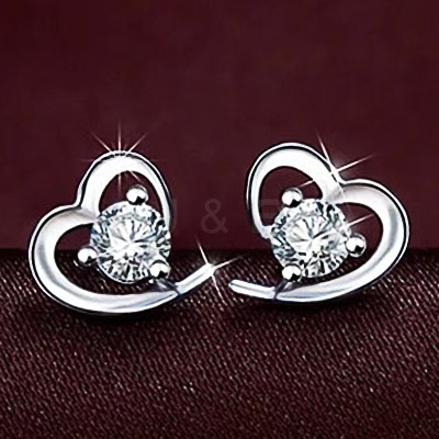Heart Alloy Rhinestone Stud Earrings & Pendant Necklace Sets for Women FS-WG883D5-01-1