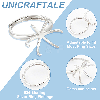 1Pc Adjustable Rhodium Plated 925 Sterling Silver Ring Findings STER-UN0001-19-1