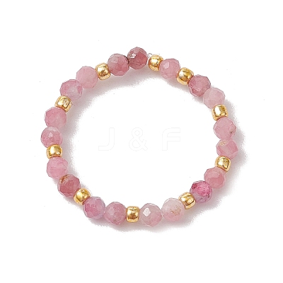 Natural Tourmaline Beaded Stretch Rings for Women RJEW-JR00868-05-1
