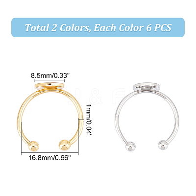 12Pcs 2 Colors Brass Open Cuff Ring Findings KK-UN0001-28-1
