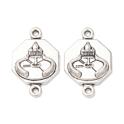Tibetan Style Alloy Octagon with Church Connector Charms FIND-Z099-16AS-01-1