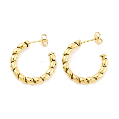 Ion Plating(IP) 304 Stainless Steel Twisted Half Hoop Stud Earrings for Women EJEW-C096-11G-1