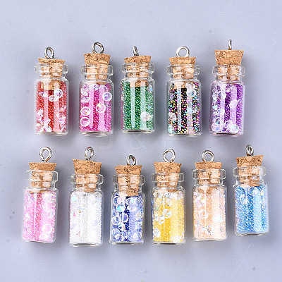 Glass Wishing Bottle Pendant Decorations GLAA-S181-07-1