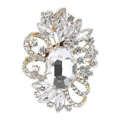 Flower with Oval Golden Alloy Rhinestone Brooches for Backpack Clothes PW-WG4AA4A-07-1