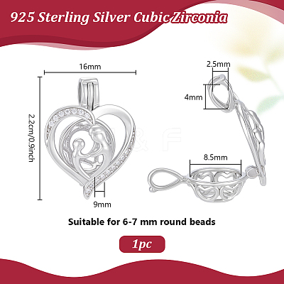 1Pc 925 Sterling Silver Micro Pave Clear Cubic Zirconia Bead Cage Pendants STER-PH0004-86-1