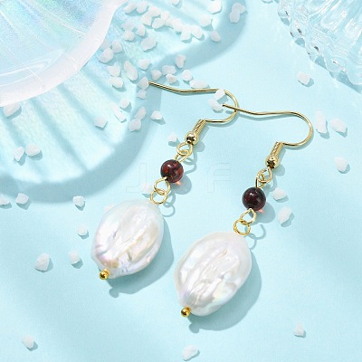 Natural Baroque Keshi Pearl and Natural Amber Dangle Earrings EJEW-JE07110-1