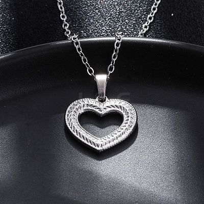 Hollow Heart 304 Stainless Steel Pendant Necklaces NJEW-M096-13P-1