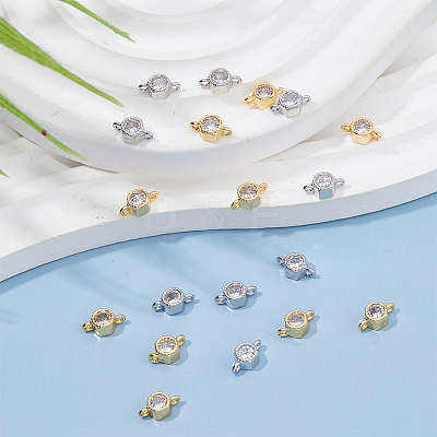 20Pcs 2 Colors Rack Plating Brass Pave Clear Cubic Zirconia Connector Charms KK-FI0001-05-1