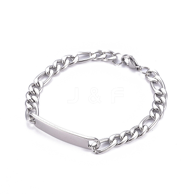 667 Stainless Steel Figaro Chain ID Bracelets LS-BJEW-G631-05P-1-1