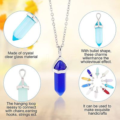 10Pcs 10 Colors Bullet Glass Pointed Pendants GLAA-FH0001-49-1