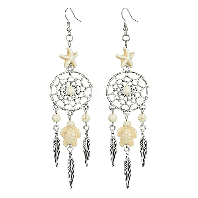 Web with Feather Alloy Chandelier Earrings EJEW-JE05464-02-1