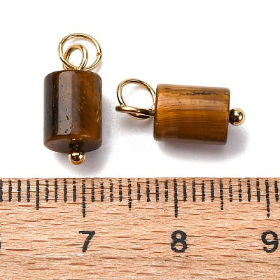 Natural Tiger Eye Column Charms with 304 Stainless Steel Jump Rings G-Q032-01A-1