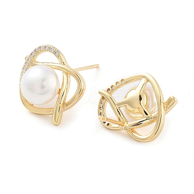 Heart Brass with Glass Stud Earrings EJEW-Q800-08KCG-1