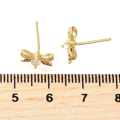 Bowknot Brass Micro Pave Clear Cubic Zirconia Stud Earrings EJEW-G433-05G-1