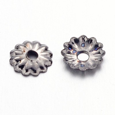 Black Iron Flower Bead Caps X-IFIN-D023-B-1