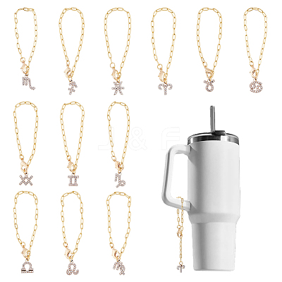 12 Constellation Alloy Rhinestone Cup Handle Pendant Decorations HJEW-AB00451-1