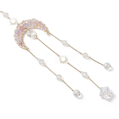 Natural Ametrine Chip Beads & Glass Beads & Brass Hanging Suncatchers HJEW-JM04754-1