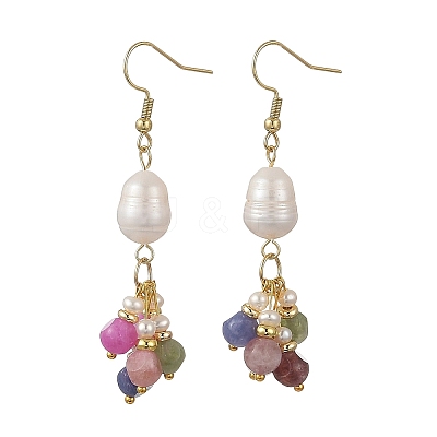 Natural Multicolor Tourmaline & Natural Cultured Freshwater Pearl Dangle Earrings for Women EJEW-JE07404-1