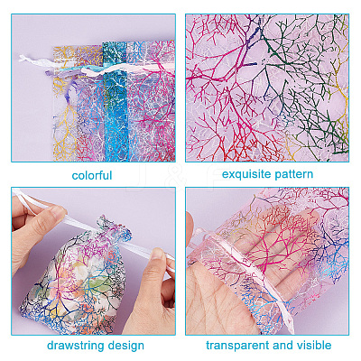 100Pcs 4 Colors Rectangle Lace Organza Drawstring Gift Bags OP-NB0001-15-1